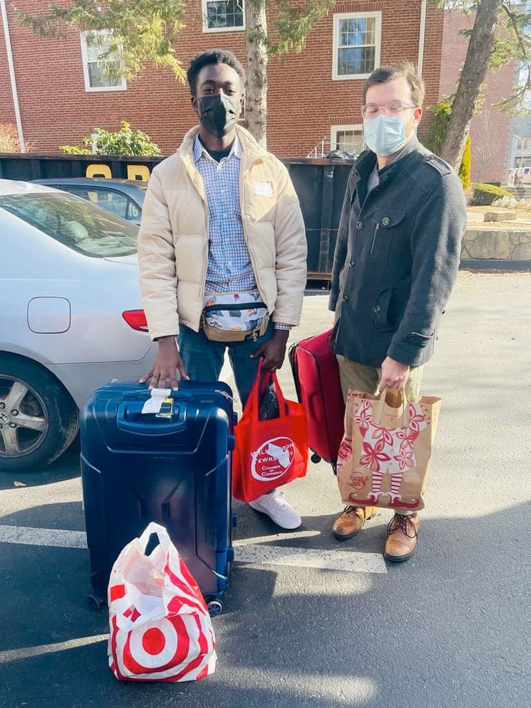 Mathew arriving at college with luggage