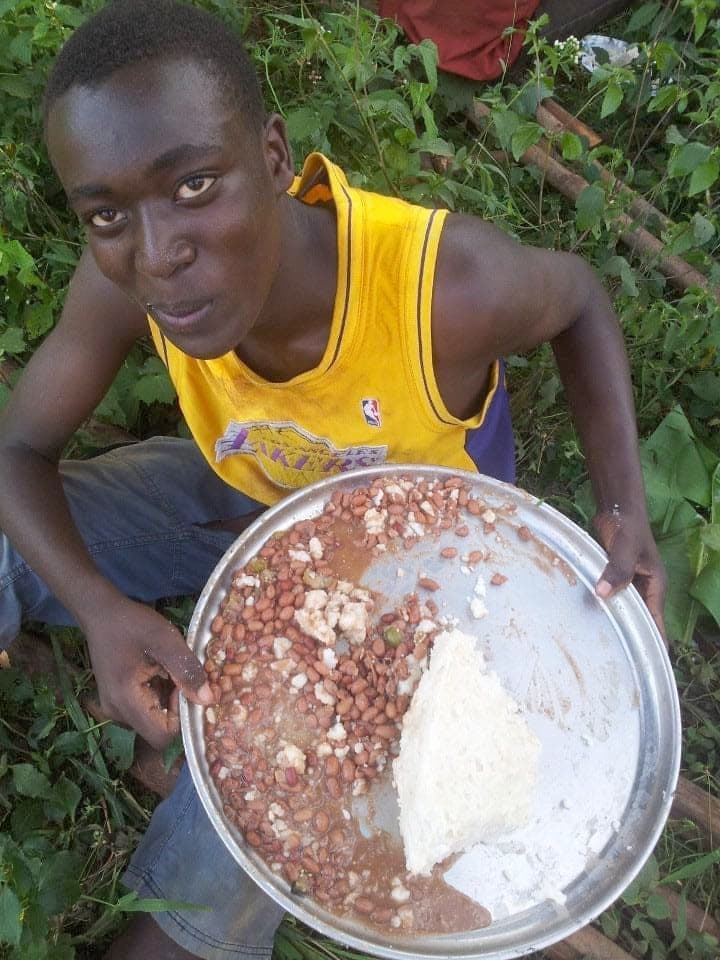 Mathew eating at the construction site