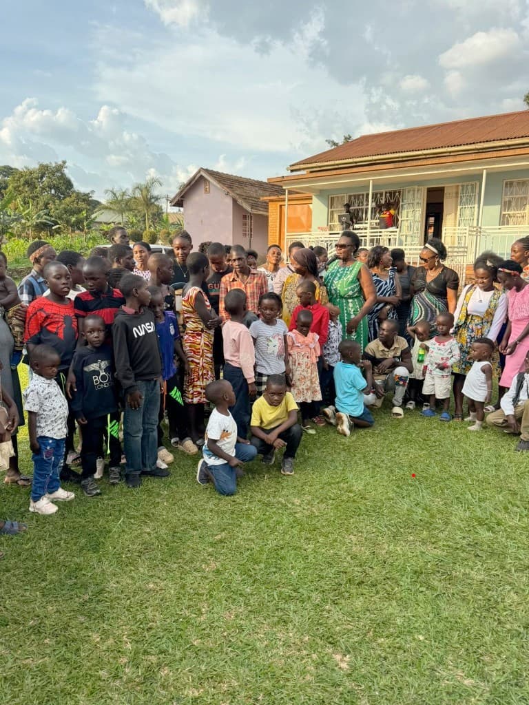 Children gathered for a party at the Ssanga branch